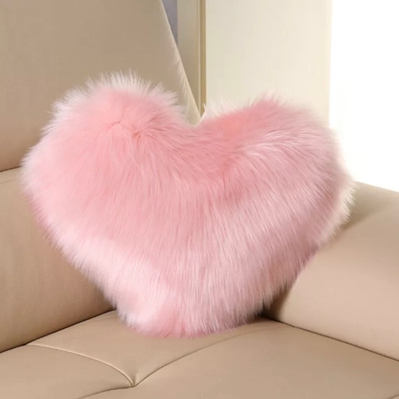 Heart Shaped Fluffy Faux Fur Plush Throw Pillow Case Shaggy Sofa Cushion Cover - Picture 1 of 8